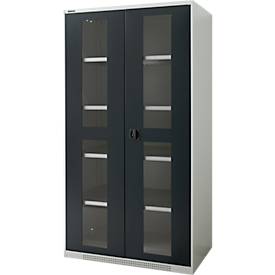 Schäfer Shop Genius Flügeltürenschrank FS, Stahl, Sichtfenster, Lüftungslöcher, B 1055 x T 620 x H 1950 mm, 5 OH, Lichtgrau/Anthrazitgrau, bis 500 kg 