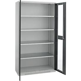 Schäfer Shop Genius Flügeltürenschrank FS, Stahl, Sichtfenster, Lüftungslöcher, B 1055 x T 620 x H 1950 mm, 5 OH, Lichtgrau/Anthrazitgrau, bis 500 kg 