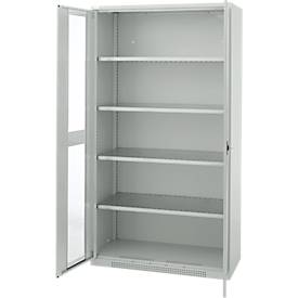 Schäfer Shop Genius Flügeltürenschrank FS, Stahl, Sichtfenster, Lüftungslöcher, B 1055 x T 620 x H 1950 mm, 5 OH, Lichtgrau/Lichtgrau, bis 500 kg 