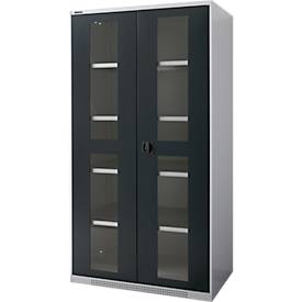Schäfer Shop Genius Flügeltürenschrank FS, Stahl, Sichtfenster, Lüftungslöcher, B 1055 x T 620 x H 1950 mm, 5 OH, Weißalu/Anthrazitgrau, bis 500 kg 