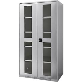 Schäfer Shop Genius Flügeltürenschrank FS, Stahl, Sichtfenster, Lüftungslöcher, B 1055 x T 620 x H 1950 mm, 5 OH, Weißalu/Weißalu, bis 500 kg 