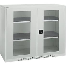 Schäfer Shop Genius Flügeltürenschrank FS, Stahl, Sichtfenster, Lüftungslöcher, B 1343 x T 520 x H 1105 mm, 3 OH, Lichtgrau/Lichtgrau, bis 450 kg