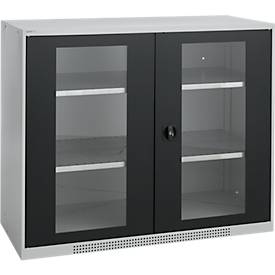Schäfer Shop Genius Flügeltürenschrank FS, Stahl, Sichtfenster, Lüftungslöcher, B 1343 x T 520 x H 1105 mm, 3 OH, Weißalu/Anthrazitgrau, bis 450 kg