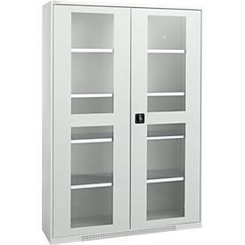 Schäfer Shop Genius Flügeltürenschrank FS, Stahl, Sichtfenster, Lüftungslöcher, B 1343 x T 520 x H 1950 mm, 5 OH, Lichtg