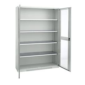 Schäfer Shop Genius Flügeltürenschrank FS, Stahl, Sichtfenster, Lüftungslöcher, B 1343 x T 520 x H 1950 mm, 5 OH, Lichtgrau/Lichtgrau, bis 750 kg 