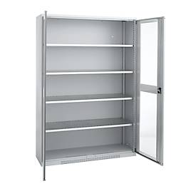 Schäfer Shop Genius Flügeltürenschrank FS, Stahl, Sichtfenster, Lüftungslöcher, B 1343 x T 520 x H 1950 mm, 5 OH, Weißalu/Weißalu, bis 750 kg 