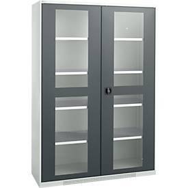 Schäfer Shop Genius Flügeltürenschrank FS, Stahl, Sichtfenster, Lüftungslöcher, B 1343 x T 620 x H 1950 mm, 5 OH, Lichtgrau/Anthrazitgrau, bis 750 kg 