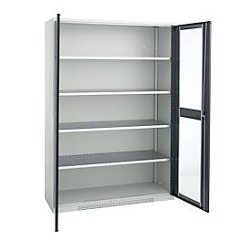 Schäfer Shop Genius Flügeltürenschrank FS, Stahl, Sichtfenster, Lüftungslöcher, B 1343 x T 620 x H 1950 mm, 5 OH, Lichtgrau/Anthrazitgrau, bis 750 kg 