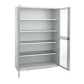 Schäfer Shop Genius Flügeltürenschrank FS, Stahl, Sichtfenster, Lüftungslöcher, B 1343 x T 620 x H 1950 mm, 5 OH, Lichtgrau/Lichtgrau, bis 750 kg 