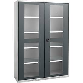 Schäfer Shop Genius Flügeltürenschrank FS, Stahl, Sichtfenster, Lüftungslöcher, B 1343 x T 620 x H 1950 mm, 5 OH, Weißalu/Anthrazitgrau, bis 750 kg 