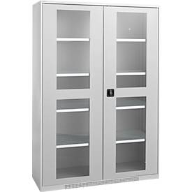Schäfer Shop Genius Flügeltürenschrank FS, Stahl, Sichtfenster, Lüftungslöcher, B 1343 x T 620 x H 1950 mm, 5 OH, Weißalu/Weißalu, bis 750 kg 