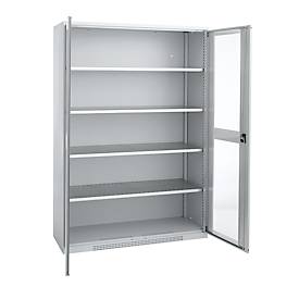Schäfer Shop Genius Flügeltürenschrank FS, Stahl, Sichtfenster, Lüftungslöcher, B 1343 x T 620 x H 1950 mm, 5 OH, Weißalu/Weißalu, bis 750 kg 