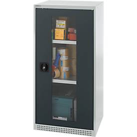 Schäfer Shop Genius Flügeltürenschrank FS, Stahl, Sichtfenster, Lüftungslöcher, B 545 x T 520 x H 1105 mm, 3 OH, Lichtgrau/Anthrazitgrau, bis 150 kg