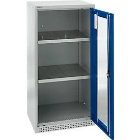 Schäfer Shop Genius Flügeltürenschrank FS, Stahl, Sichtfenster, Lüftungslöcher, B 545 x T 520 x H 1105 mm, 3 OH, Lichtgrau/Enzianblau, bis 150 kg
