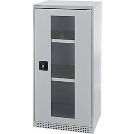 Schäfer Shop Genius Flügeltürenschrank FS, Stahl, Sichtfenster, Lüftungslöcher, B 545 x T 520 x H 1105 mm, 3 OH, Weißalu/Weißalu, bis 150 kg