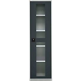 Schäfer Shop Genius Flügeltürenschrank FS, Stahl, Sichtfenster, Lüftungslöcher, B 545 x T 520 x H 1950 mm, 5 OH, Lichtgrau/Anthrazitgrau, bis 250 kg 