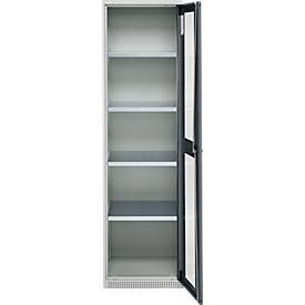 Schäfer Shop Genius Flügeltürenschrank FS, Stahl, Sichtfenster, Lüftungslöcher, B 545 x T 520 x H 1950 mm, 5 OH, Lichtgrau/Anthrazitgrau, bis 250 kg 