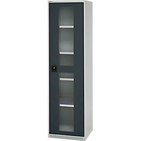 Schäfer Shop Genius Flügeltürenschrank FS, Stahl, Sichtfenster, Lüftungslöcher, B 545 x T 520 x H 1950 mm, 5 OH, Lichtgrau/Anthrazitgrau, bis 250 kg 