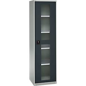 Schäfer Shop Genius Flügeltürenschrank FS, Stahl, Sichtfenster, Lüftungslöcher, B 545 x T 520 x H 1950 mm, 5 OH, Lichtgrau/Anthrazitgrau, bis 250 kg 