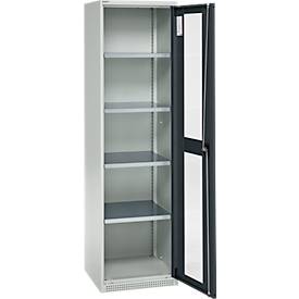 Schäfer Shop Genius Flügeltürenschrank FS, Stahl, Sichtfenster, Lüftungslöcher, B 545 x T 520 x H 1950 mm, 5 OH, Lichtgrau/Anthrazitgrau, bis 250 kg 