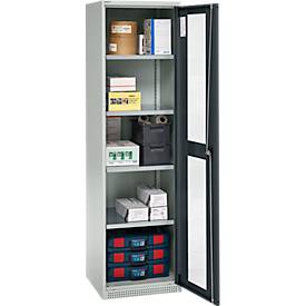 Schäfer Shop Genius Flügeltürenschrank FS, Stahl, Sichtfenster, Lüftungslöcher, B 545 x T 520 x H 1950 mm, 5 OH, Lichtgrau/Anthrazitgrau, bis 250 kg 