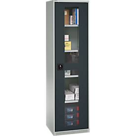 Schäfer Shop Genius Flügeltürenschrank FS, Stahl, Sichtfenster, Lüftungslöcher, B 545 x T 520 x H 1950 mm, 5 OH, Lichtgrau/Anthrazitgrau, bis 250 kg 