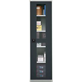 Schäfer Shop Genius Flügeltürenschrank FS, Stahl, Sichtfenster, Lüftungslöcher, B 545 x T 520 x H 1950 mm, 5 OH, Lichtgrau/Anthrazitgrau, bis 250 kg 