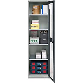 Schäfer Shop Genius Flügeltürenschrank FS, Stahl, Sichtfenster, Lüftungslöcher, B 545 x T 520 x H 1950 mm, 5 OH, Lichtgrau/Anthrazitgrau, bis 250 kg 