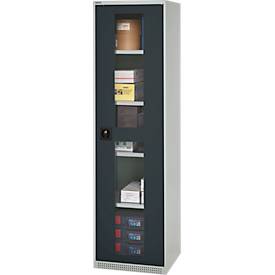 Schäfer Shop Genius Flügeltürenschrank FS, Stahl, Sichtfenster, Lüftungslöcher, B 545 x T 520 x H 1950 mm, 5 OH, Lichtgrau/Anthrazitgrau, bis 250 kg 
