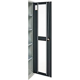 Schäfer Shop Genius Flügeltürenschrank FS, Stahl, Sichtfenster, Lüftungslöcher, B 545 x T 520 x H 1950 mm, 5 OH, Lichtgrau/Anthrazitgrau, bis 250 kg 