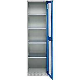 Schäfer Shop Genius Flügeltürenschrank FS, Stahl, Sichtfenster, Lüftungslöcher, B 545 x T 520 x H 1950 mm, 5 OH, Lichtgrau/Enzianblau, bis 250 kg 