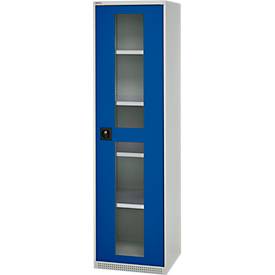 Schäfer Shop Genius Flügeltürenschrank FS, Stahl, Sichtfenster, Lüftungslöcher, B 545 x T 520 x H 1950 mm, 5 OH, Lichtgrau/Enzianblau, bis 250 kg 