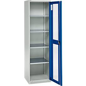 Schäfer Shop Genius Flügeltürenschrank FS, Stahl, Sichtfenster, Lüftungslöcher, B 545 x T 520 x H 1950 mm, 5 OH, Lichtgrau/Enzianblau, bis 250 kg 