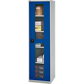 Schäfer Shop Genius Flügeltürenschrank FS, Stahl, Sichtfenster, Lüftungslöcher, B 545 x T 520 x H 1950 mm, 5 OH, Lichtgrau/Enzianblau, bis 250 kg 