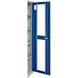 Schäfer Shop Genius Flügeltürenschrank FS, Stahl, Sichtfenster, Lüftungslöcher, B 545 x T 520 x H 1950 mm, 5 OH, Lichtgrau/Enzianblau, bis 250 kg 