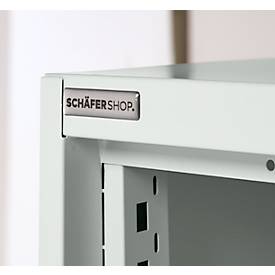 Schäfer Shop Genius Flügeltürenschrank FS, Stahl, Sichtfenster, Lüftungslöcher, B 545 x T 520 x H 1950 mm, 5 OH, Lichtgrau/Enzianblau, bis 250 kg 
