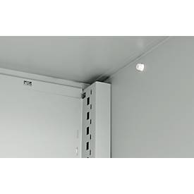 Schäfer Shop Genius Flügeltürenschrank FS, Stahl, Sichtfenster, Lüftungslöcher, B 545 x T 520 x H 1950 mm, 5 OH, Lichtgrau/Enzianblau, bis 250 kg 