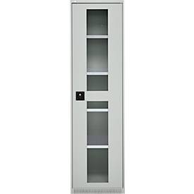 Schäfer Shop Genius Flügeltürenschrank FS, Stahl, Sichtfenster, Lüftungslöcher, B 545 x T 520 x H 1950 mm, 5 OH, Lichtgrau/Lichtgrau, bis 250 kg 