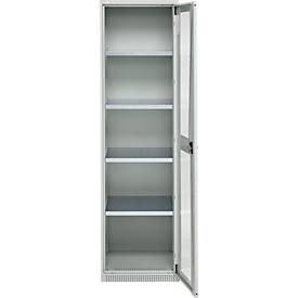 Schäfer Shop Genius Flügeltürenschrank FS, Stahl, Sichtfenster, Lüftungslöcher, B 545 x T 520 x H 1950 mm, 5 OH, Lichtgrau/Lichtgrau, bis 250 kg 
