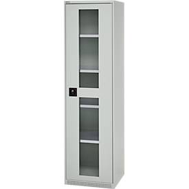Schäfer Shop Genius Flügeltürenschrank FS, Stahl, Sichtfenster, Lüftungslöcher, B 545 x T 520 x H 1950 mm, 5 OH, Lichtgrau/Lichtgrau, bis 250 kg 