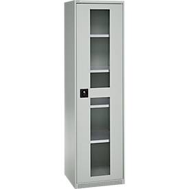 Schäfer Shop Genius Flügeltürenschrank FS, Stahl, Sichtfenster, Lüftungslöcher, B 545 x T 520 x H 1950 mm, 5 OH, Lichtgrau/Lichtgrau, bis 250 kg 