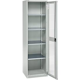 Schäfer Shop Genius Flügeltürenschrank FS, Stahl, Sichtfenster, Lüftungslöcher, B 545 x T 520 x H 1950 mm, 5 OH, Lichtgrau/Lichtgrau, bis 250 kg 