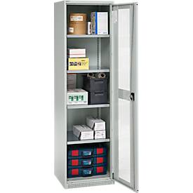 Schäfer Shop Genius Flügeltürenschrank FS, Stahl, Sichtfenster, Lüftungslöcher, B 545 x T 520 x H 1950 mm, 5 OH, Lichtgrau/Lichtgrau, bis 250 kg 