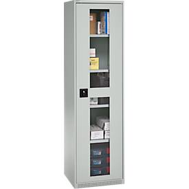 Schäfer Shop Genius Flügeltürenschrank FS, Stahl, Sichtfenster, Lüftungslöcher, B 545 x T 520 x H 1950 mm, 5 OH, Lichtgrau/Lichtgrau, bis 250 kg 