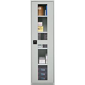 Schäfer Shop Genius Flügeltürenschrank FS, Stahl, Sichtfenster, Lüftungslöcher, B 545 x T 520 x H 1950 mm, 5 OH, Lichtgrau/Lichtgrau, bis 250 kg 