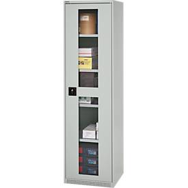 Schäfer Shop Genius Flügeltürenschrank FS, Stahl, Sichtfenster, Lüftungslöcher, B 545 x T 520 x H 1950 mm, 5 OH, Lichtgrau/Lichtgrau, bis 250 kg 