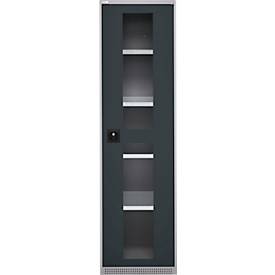 Schäfer Shop Genius Flügeltürenschrank FS, Stahl, Sichtfenster, Lüftungslöcher, B 545 x T 520 x H 1950 mm, 5 OH, Weißalu/Anthrazitgrau, bis 250 kg 