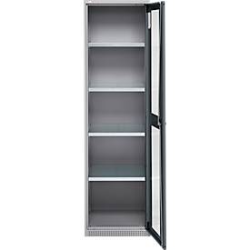 Schäfer Shop Genius Flügeltürenschrank FS, Stahl, Sichtfenster, Lüftungslöcher, B 545 x T 520 x H 1950 mm, 5 OH, Weißalu/Anthrazitgrau, bis 250 kg 