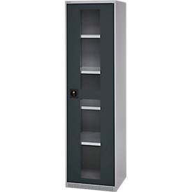 Schäfer Shop Genius Flügeltürenschrank FS, Stahl, Sichtfenster, Lüftungslöcher, B 545 x T 520 x H 1950 mm, 5 OH, Weißalu/Anthrazitgrau, bis 250 kg 