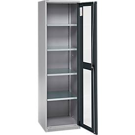 Schäfer Shop Genius Flügeltürenschrank FS, Stahl, Sichtfenster, Lüftungslöcher, B 545 x T 520 x H 1950 mm, 5 OH, Weißalu/Anthrazitgrau, bis 250 kg 